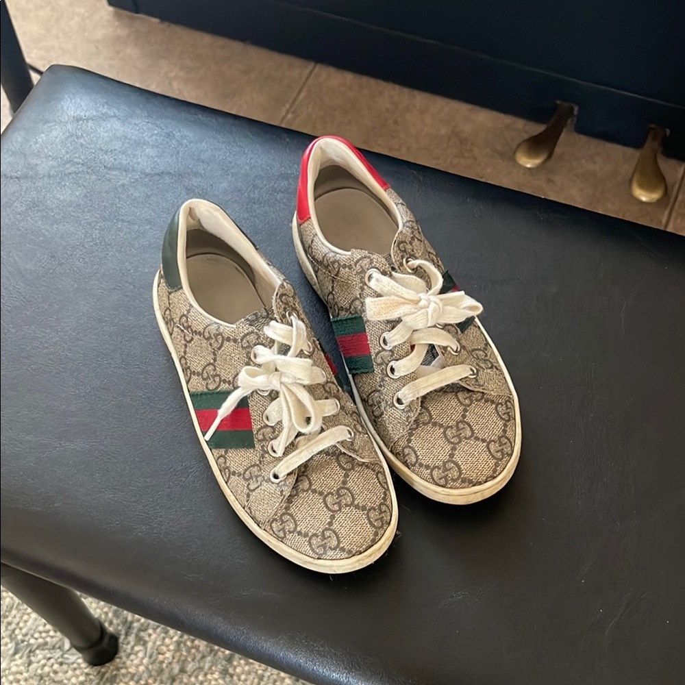 Gucci Tan and Red Sneakers